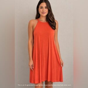 Old Navy Coral Orange Swing Dress Size Large Sleeveless High Neck Knit Midi